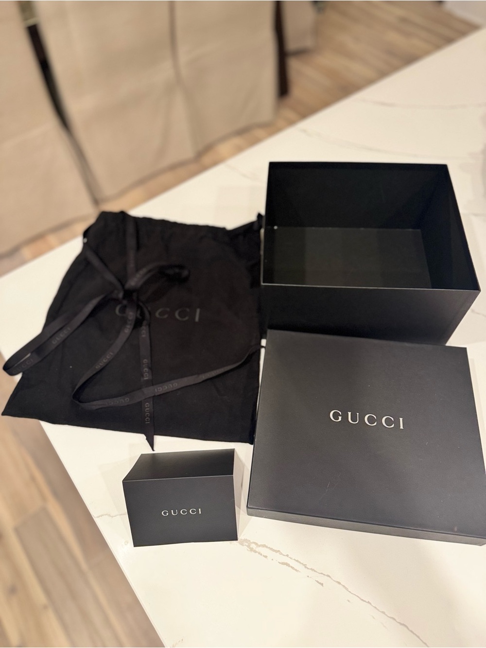 Gucci Black Logo Box and Drawstring Dust Bag Set